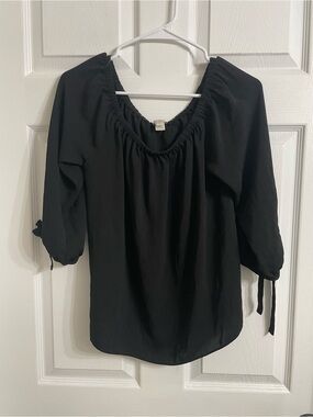 J. Crew Black Off-Shoulder Tie-Sleeve Peasant Top